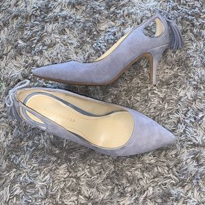 Women’s size 5 Marc Fisher Blue Suede Peek A Boo Heel Tassel Heels